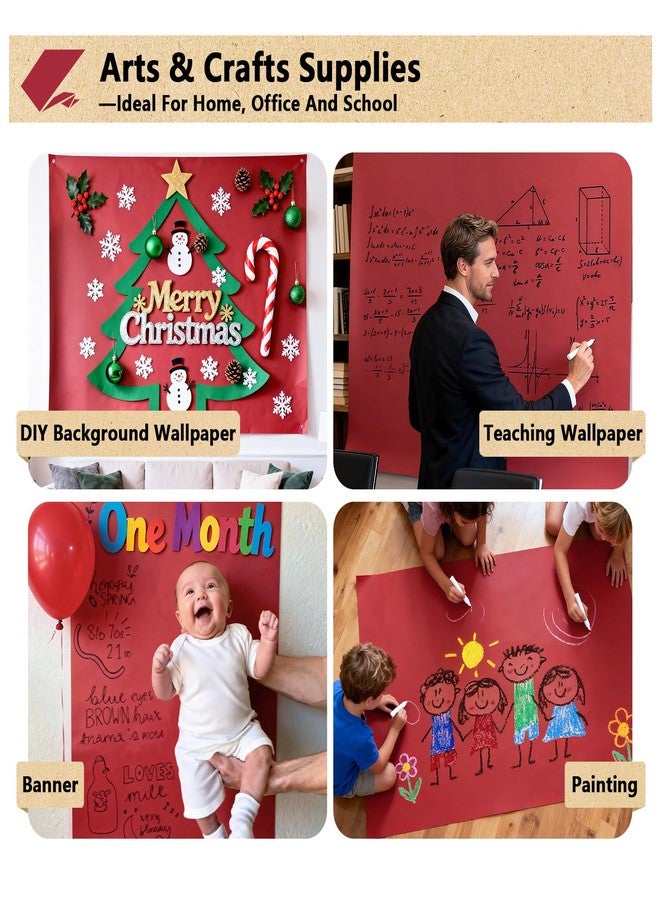 لفة ورق تغليف كرافت أحمر من راباهوليك، مقاس 17.5 بوصة × 393 بوصة (32.8 قدم)، مثالية لتغليف هدايا عيد الميلاد، ولوحات الإعلانات، والأعمال الفنية، وباقات الزهور، وصناديق النقل، وأغطية الأرضيات، والطاولات. - Image 3